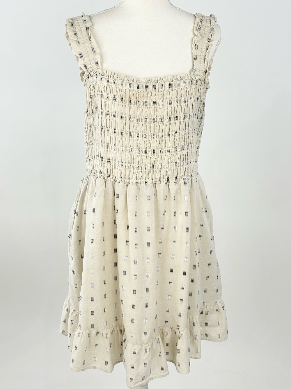 Madewell Lucie Smocked Tank Mini Dress XL Ikat Swiss Dot Cotton NF933